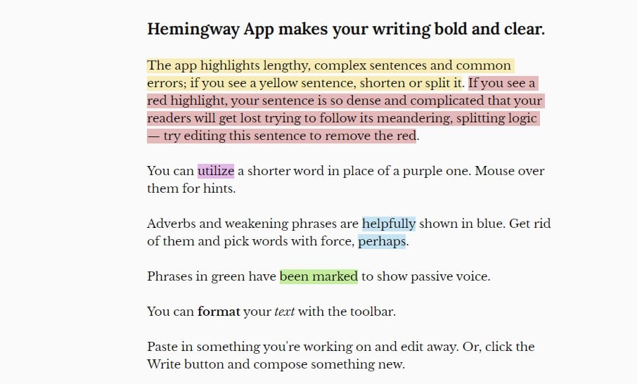 Hemingway app Homepage