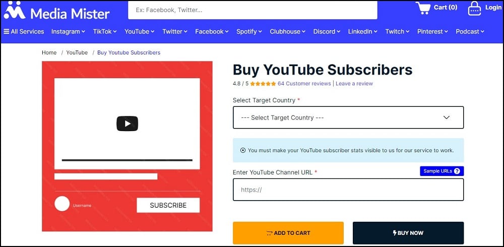 Buy YouTube Subscribers on Media Mister