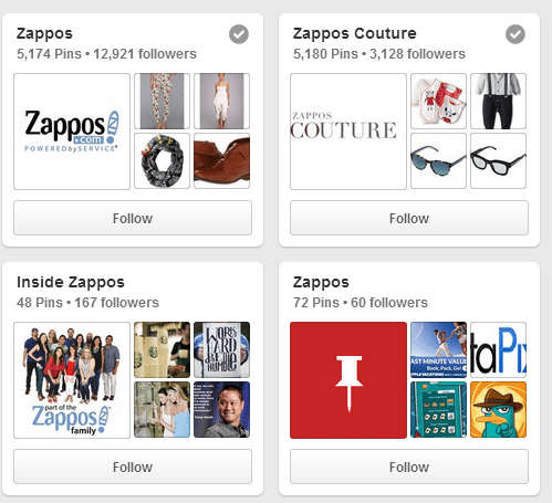 Zappos Pinterest Desktop