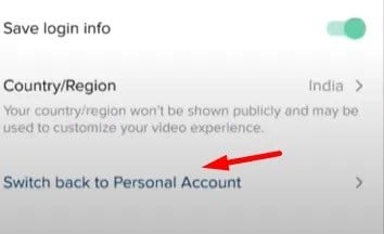 Select Switch to Personal Account